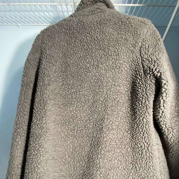 Fuzzy Gray Button up Fleece Jacket 29'' L Teddy Coat Pea Coat Style - Picture 2 of 3